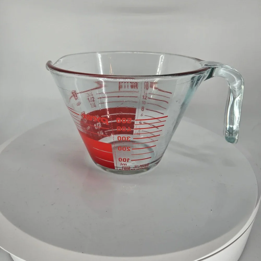 Vintage Pyrex 2 Cup Glass Measuring Cup Red Lettering 16oz 500ml Made in‎ USA